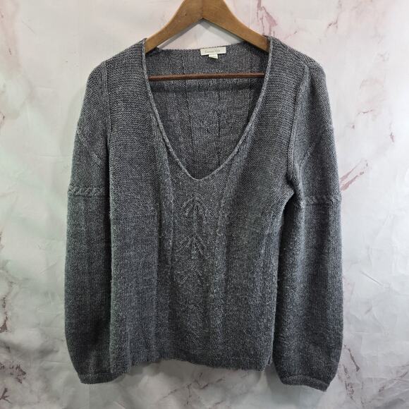 Garnet Hill Sweaters - Garnet Hill Sweater Womens Small Gray Alpaca Wool V Balloon Sleeve Pointelle